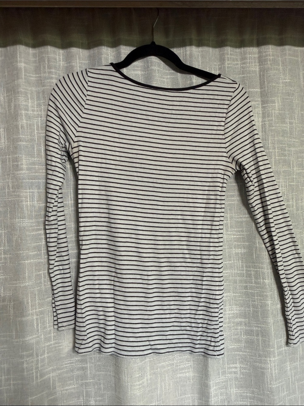 Striped Long Sleeve low back  Boatneck Top - Black & White
